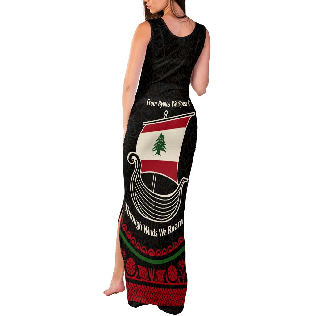 Lebanon Phoenician Ship Tank Maxi Dress with Byblos Heritage and Cedar Sail Design