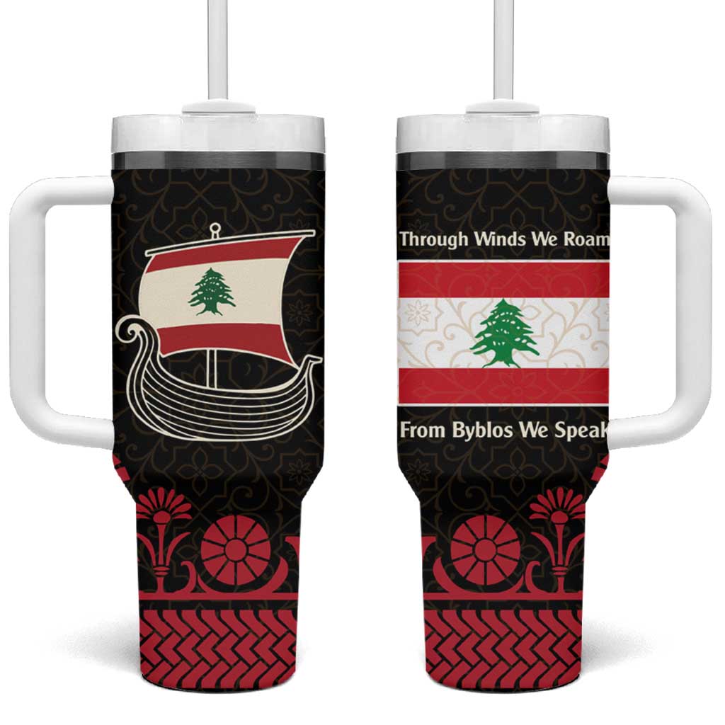 Lebanon Phoenician Ship Tumbler With Handle with Byblos Heritage and Cedar Sail Design