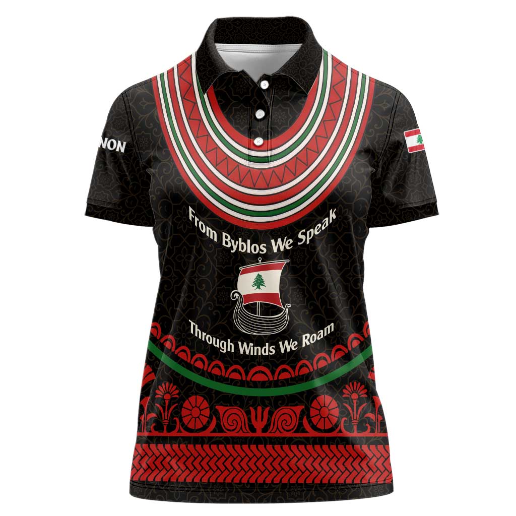 Lebanon Phoenician Ship Women Polo Shirt with Byblos Heritage and Cedar Sail Design