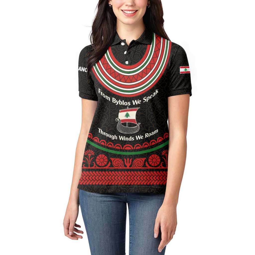 Lebanon Phoenician Ship Women Polo Shirt with Byblos Heritage and Cedar Sail Design