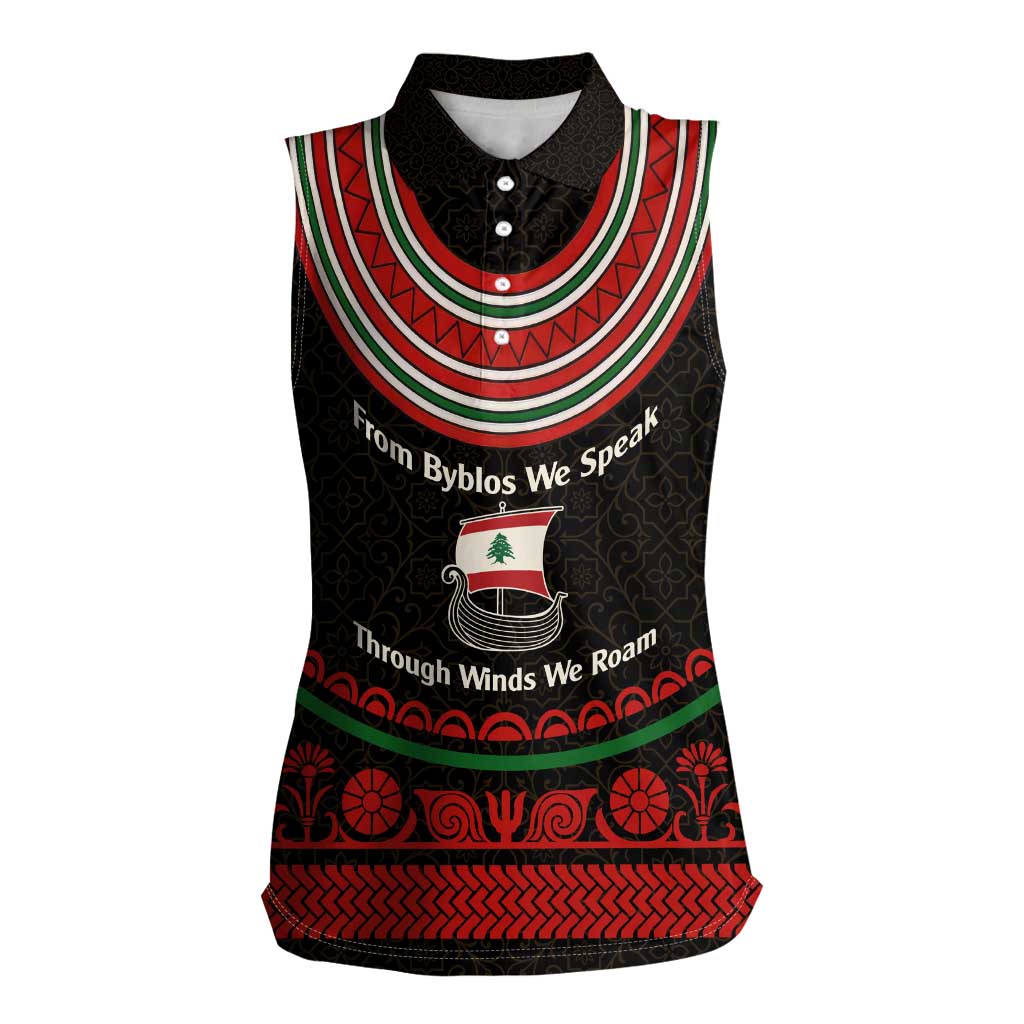 Lebanon Phoenician Ship Women Sleeveless Polo Shirt with Byblos Heritage and Cedar Sail Design