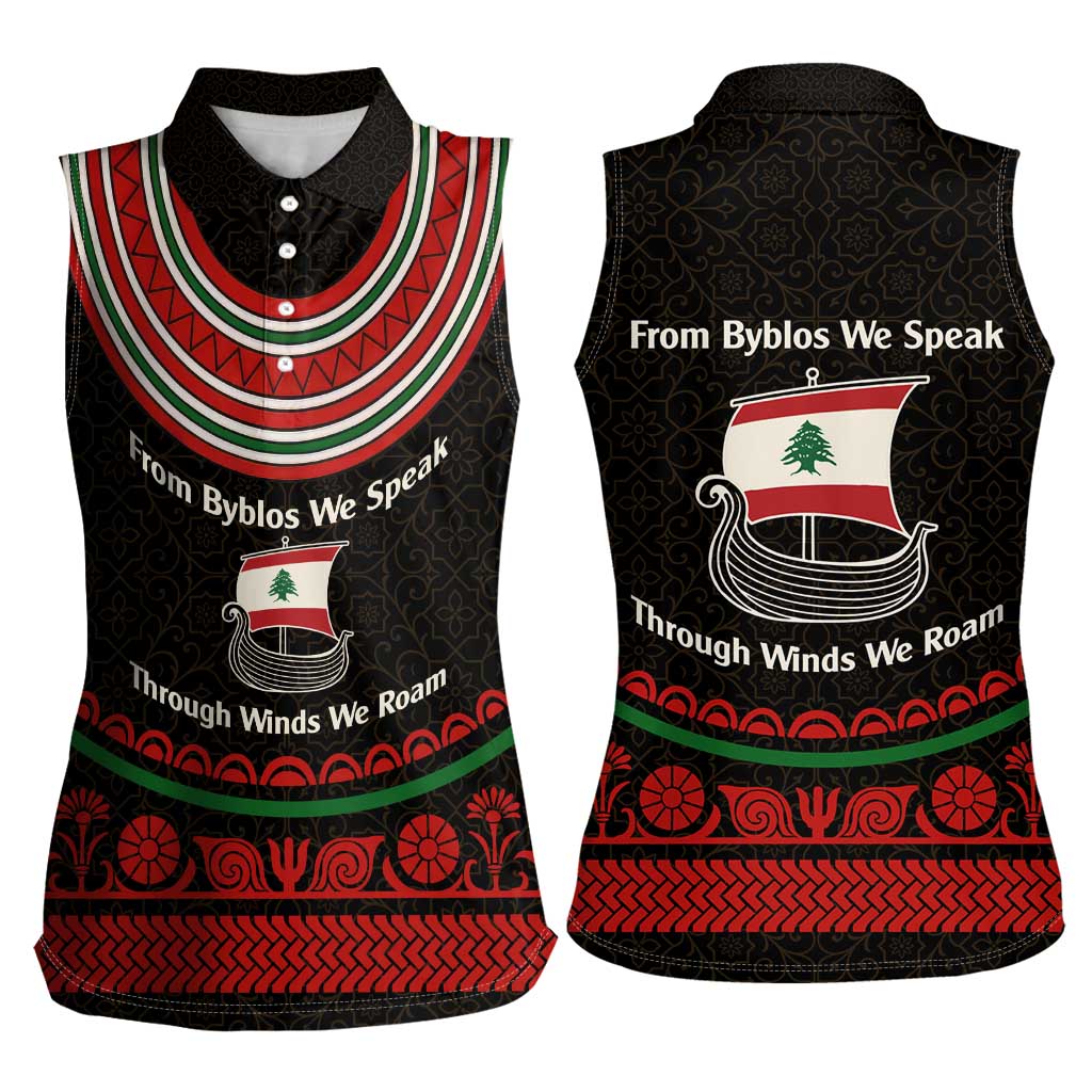 Lebanon Phoenician Ship Women Sleeveless Polo Shirt with Byblos Heritage and Cedar Sail Design