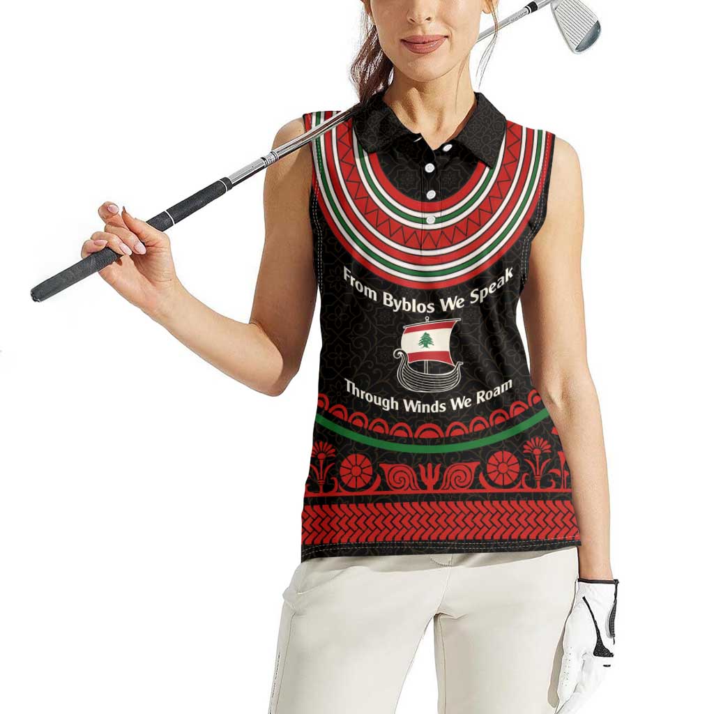 Lebanon Phoenician Ship Women Sleeveless Polo Shirt with Byblos Heritage and Cedar Sail Design