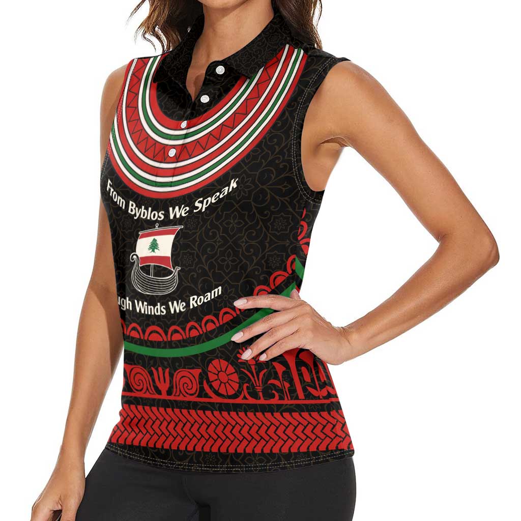 Lebanon Phoenician Ship Women Sleeveless Polo Shirt with Byblos Heritage and Cedar Sail Design