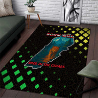 Lebanon Wild Cedar Forest Area Rug with Leopard and National Map Design