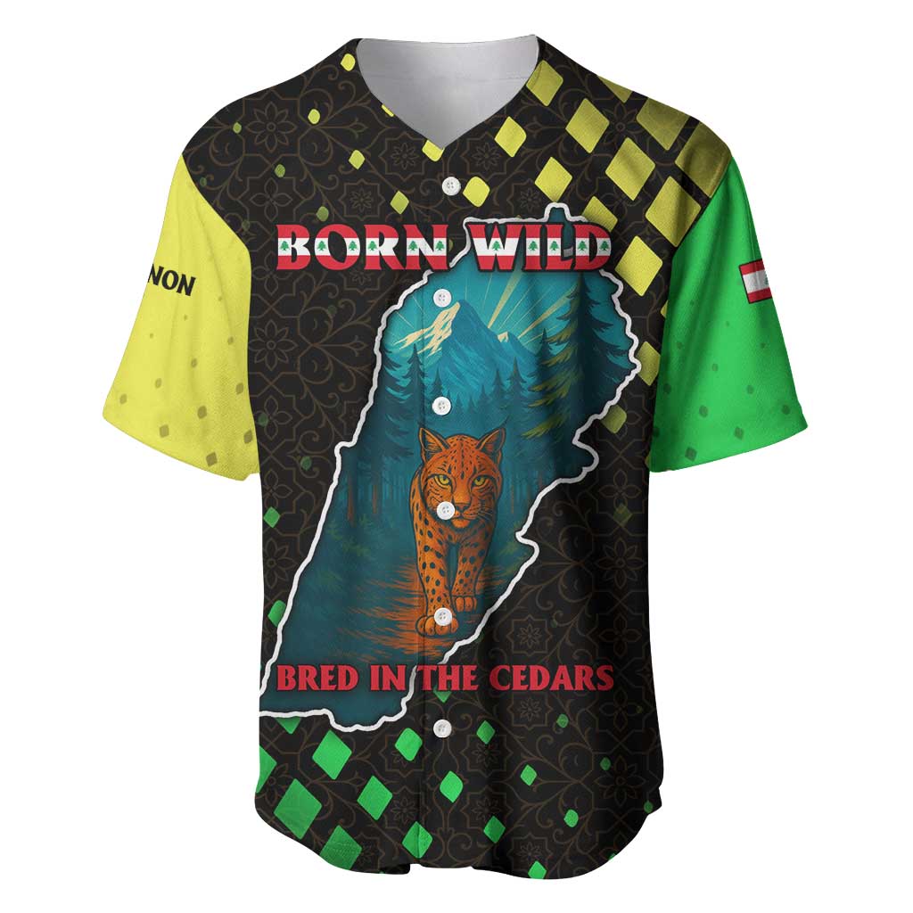 Lebanon Wild Cedar Forest Baseball Jersey with Leopard and National Map Design