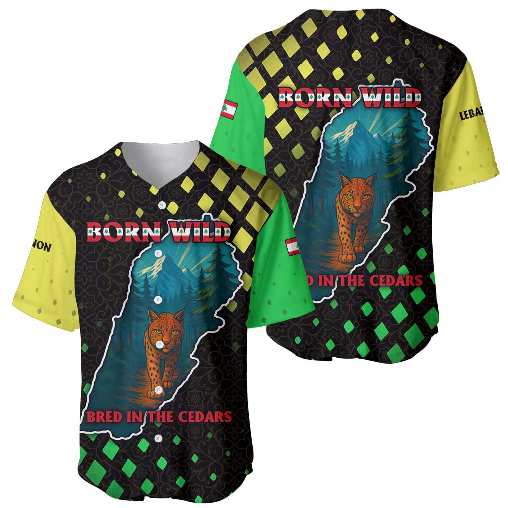 Lebanon Wild Cedar Forest Baseball Jersey with Leopard and National Map Design