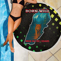 Lebanon Wild Cedar Forest Beach Blanket with Leopard and National Map Design