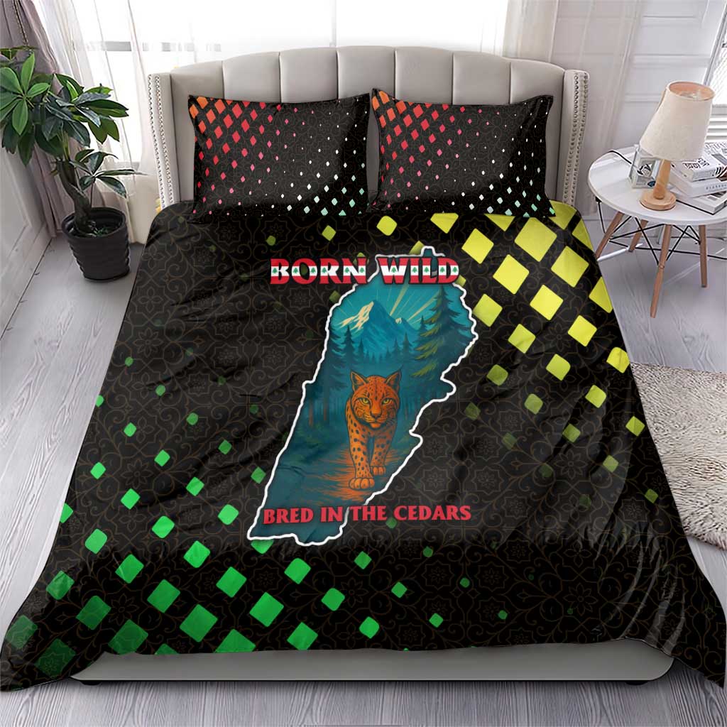 Lebanon Wild Cedar Forest Bedding Set with Leopard and National Map Design