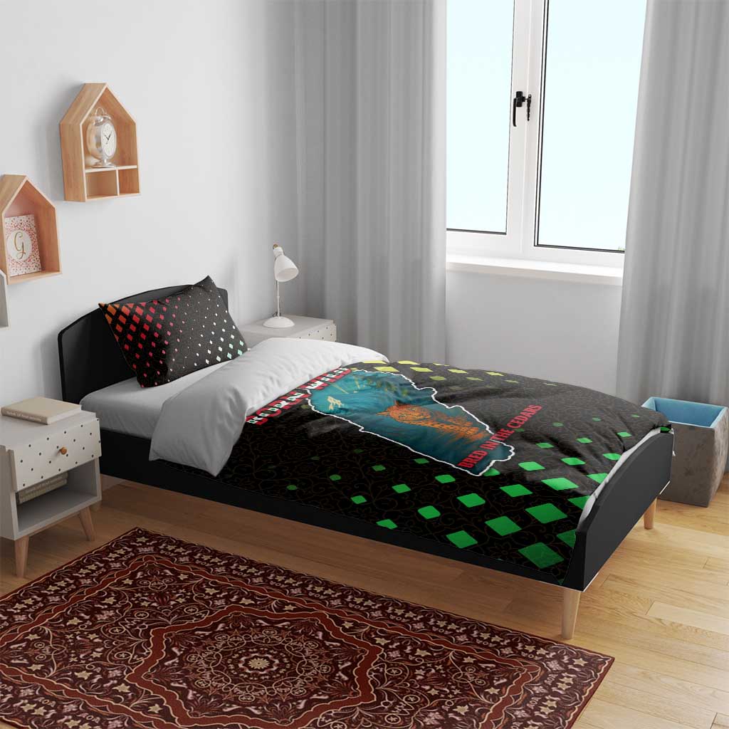 Lebanon Wild Cedar Forest Bedding Set with Leopard and National Map Design