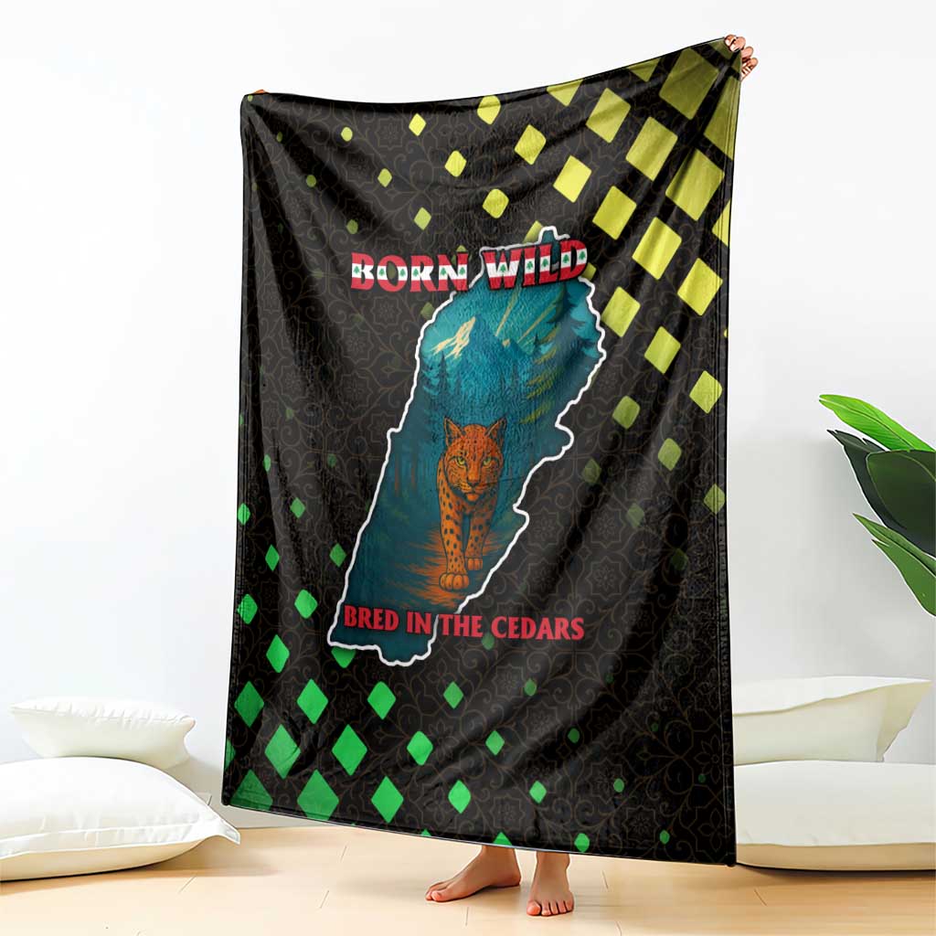Lebanon Wild Cedar Forest Blanket with Leopard and National Map Design