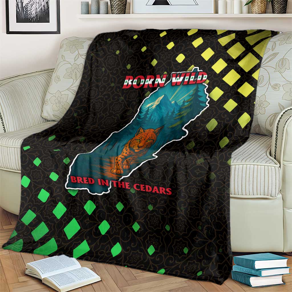 Lebanon Wild Cedar Forest Blanket with Leopard and National Map Design