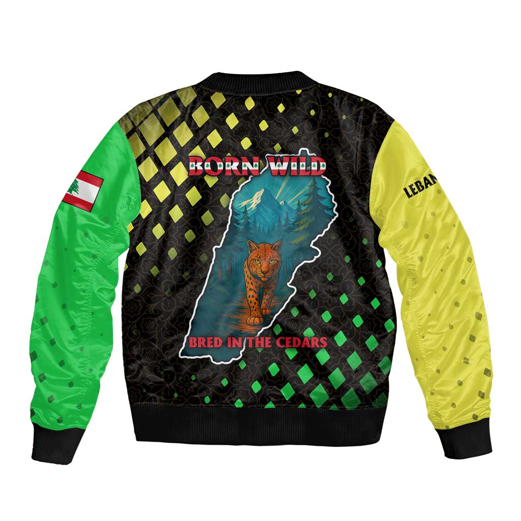 Lebanon Wild Cedar Forest Bomber Jacket with Leopard and National Map Design