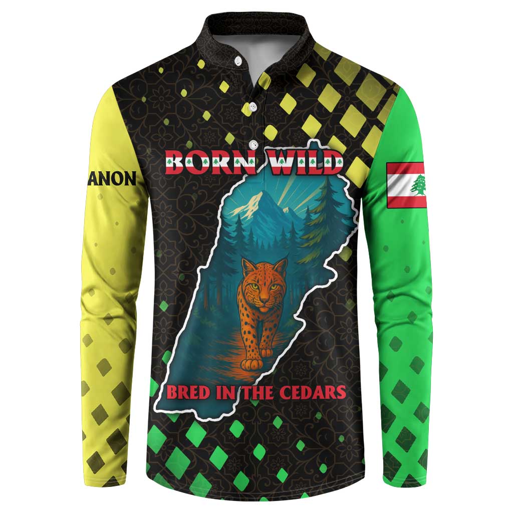 Lebanon Wild Cedar Forest Button Sweatshirt with Leopard and National Map Design