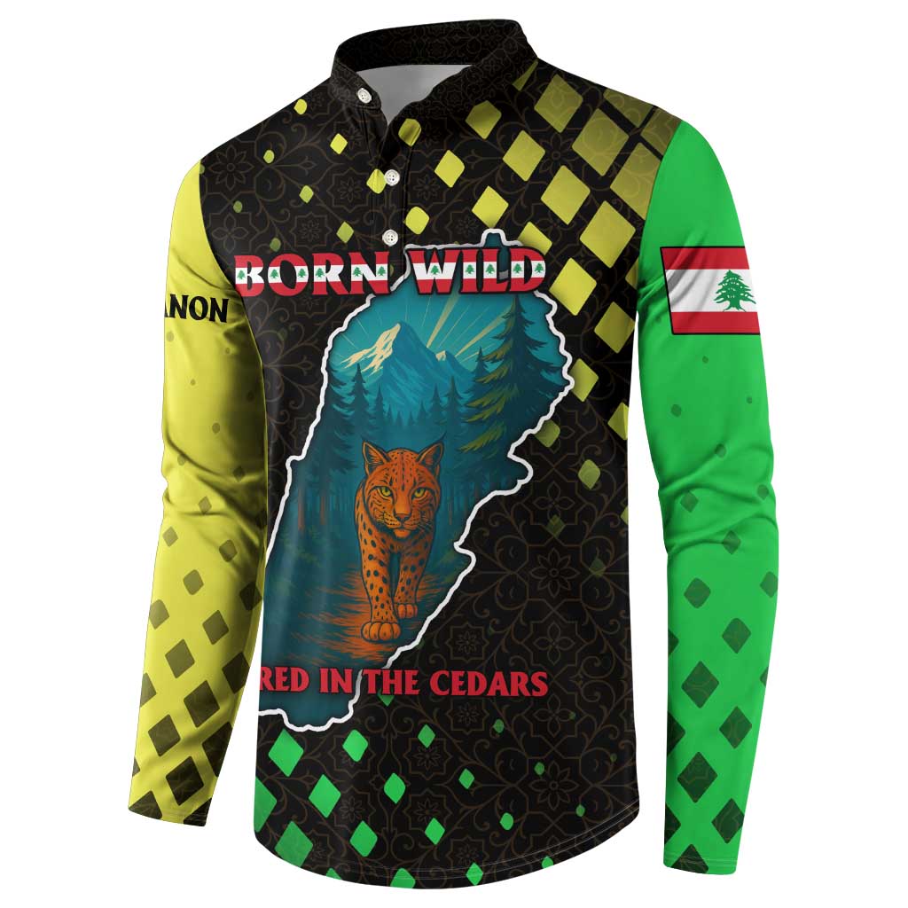 Lebanon Wild Cedar Forest Button Sweatshirt with Leopard and National Map Design