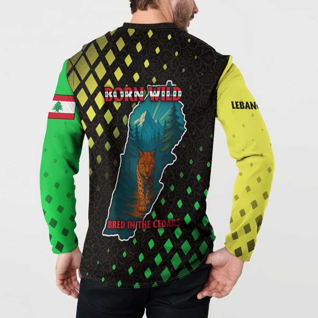 Lebanon Wild Cedar Forest Button Sweatshirt with Leopard and National Map Design