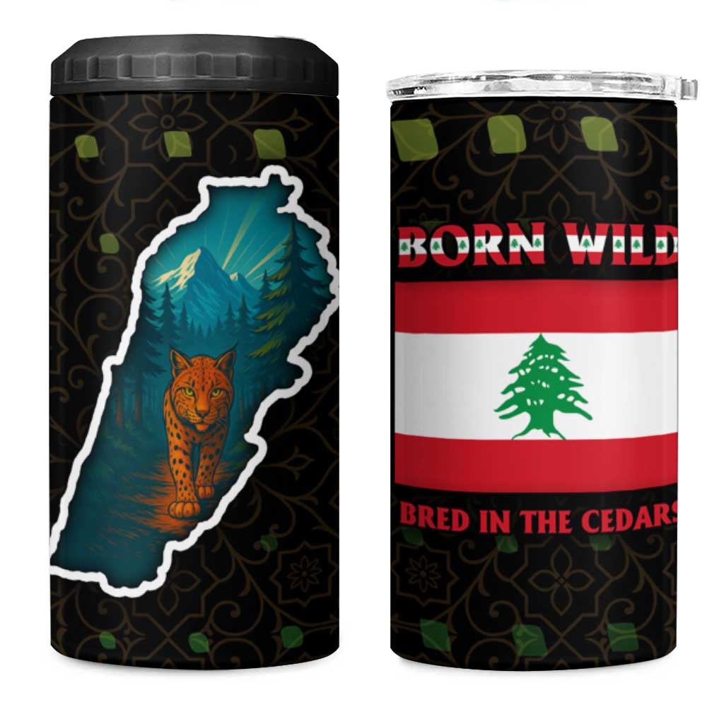 Lebanon Wild Cedar Forest 4 in 1 Can Cooler Tumbler with Leopard and National Map Design