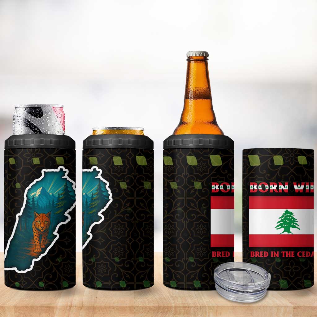 Lebanon Wild Cedar Forest 4 in 1 Can Cooler Tumbler with Leopard and National Map Design