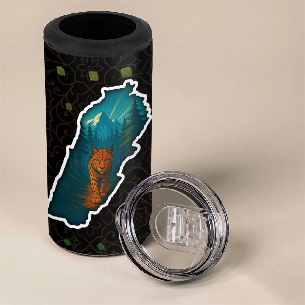 Lebanon Wild Cedar Forest 4 in 1 Can Cooler Tumbler with Leopard and National Map Design