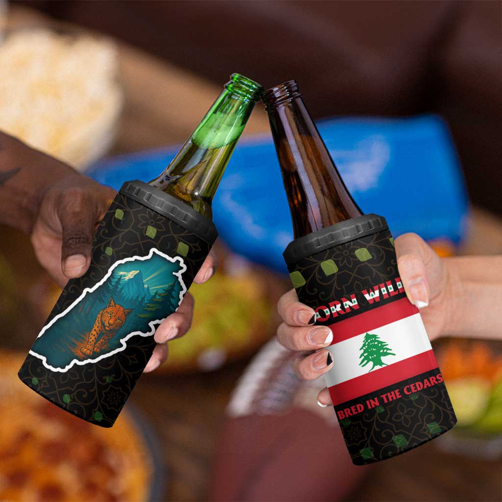 Lebanon Wild Cedar Forest 4 in 1 Can Cooler Tumbler with Leopard and National Map Design