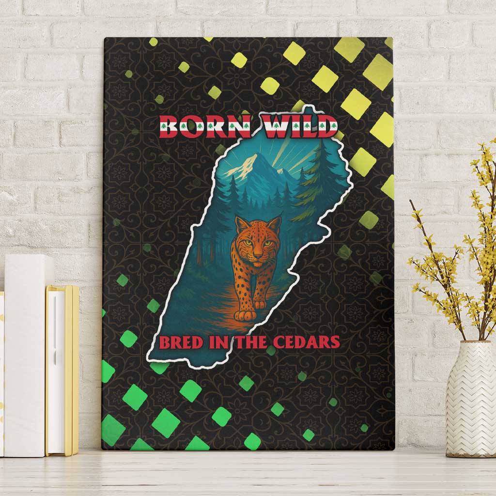 Lebanon Wild Cedar Forest Canvas Wall Art with Leopard and National Map Design