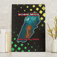 Lebanon Wild Cedar Forest Canvas Wall Art with Leopard and National Map Design