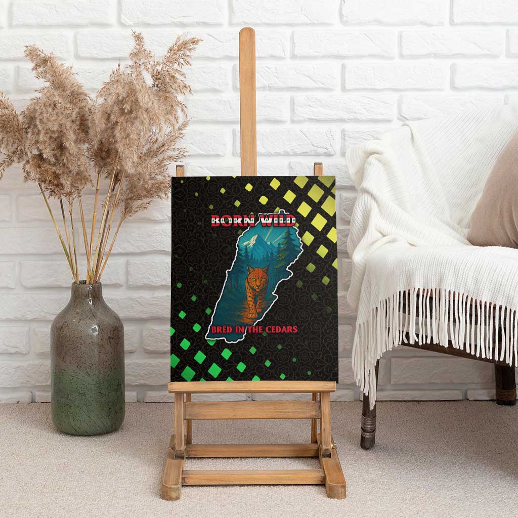 Lebanon Wild Cedar Forest Canvas Wall Art with Leopard and National Map Design