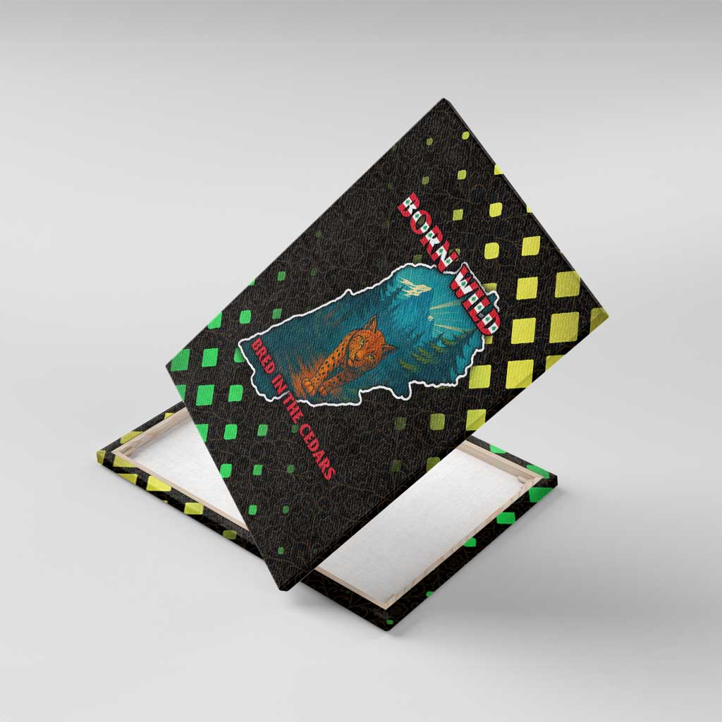 Lebanon Wild Cedar Forest Canvas Wall Art with Leopard and National Map Design