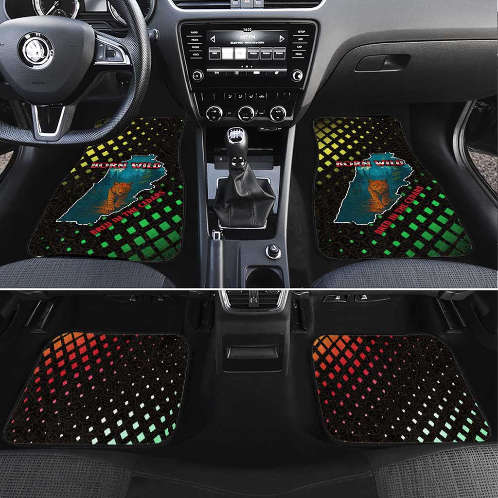Lebanon Wild Cedar Forest Car Mats with Leopard and National Map Design
