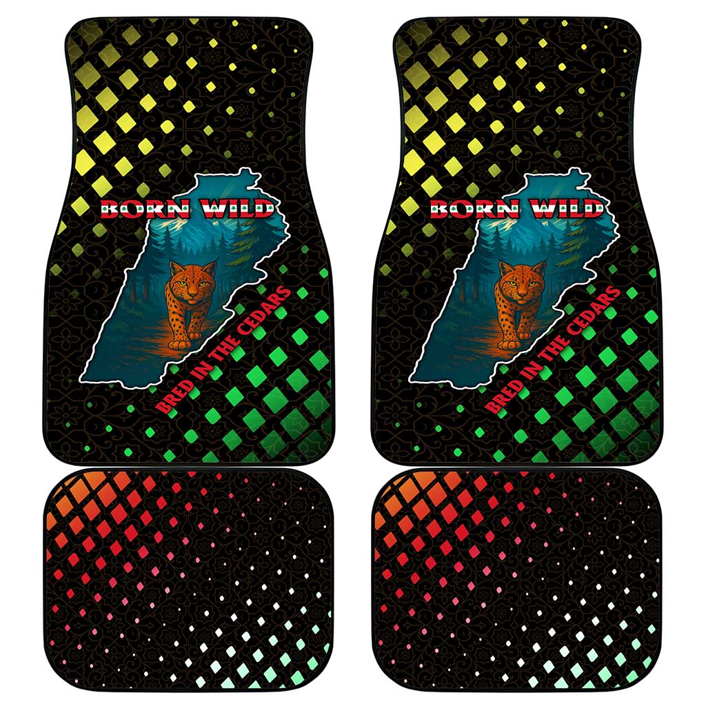 Lebanon Wild Cedar Forest Car Mats with Leopard and National Map Design