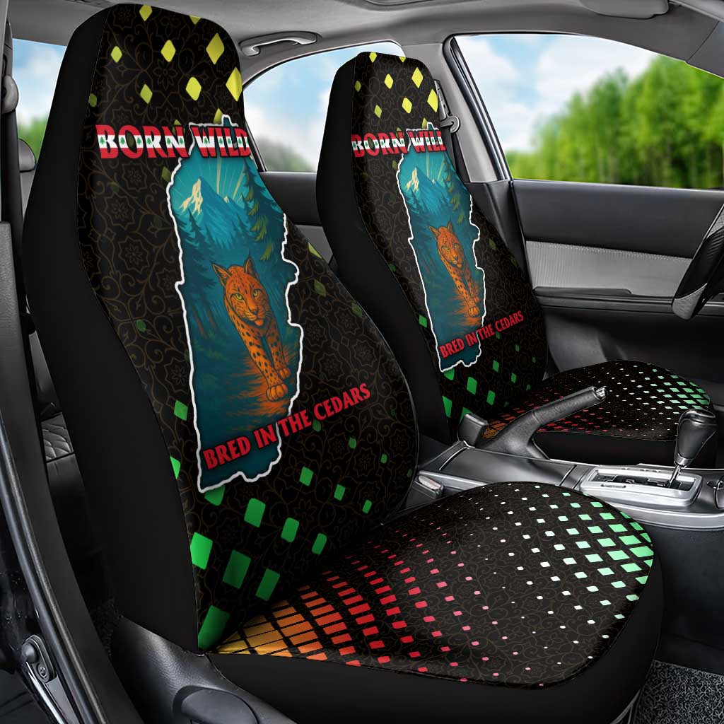 Lebanon Wild Cedar Forest Car Seat Cover with Leopard and National Map Design