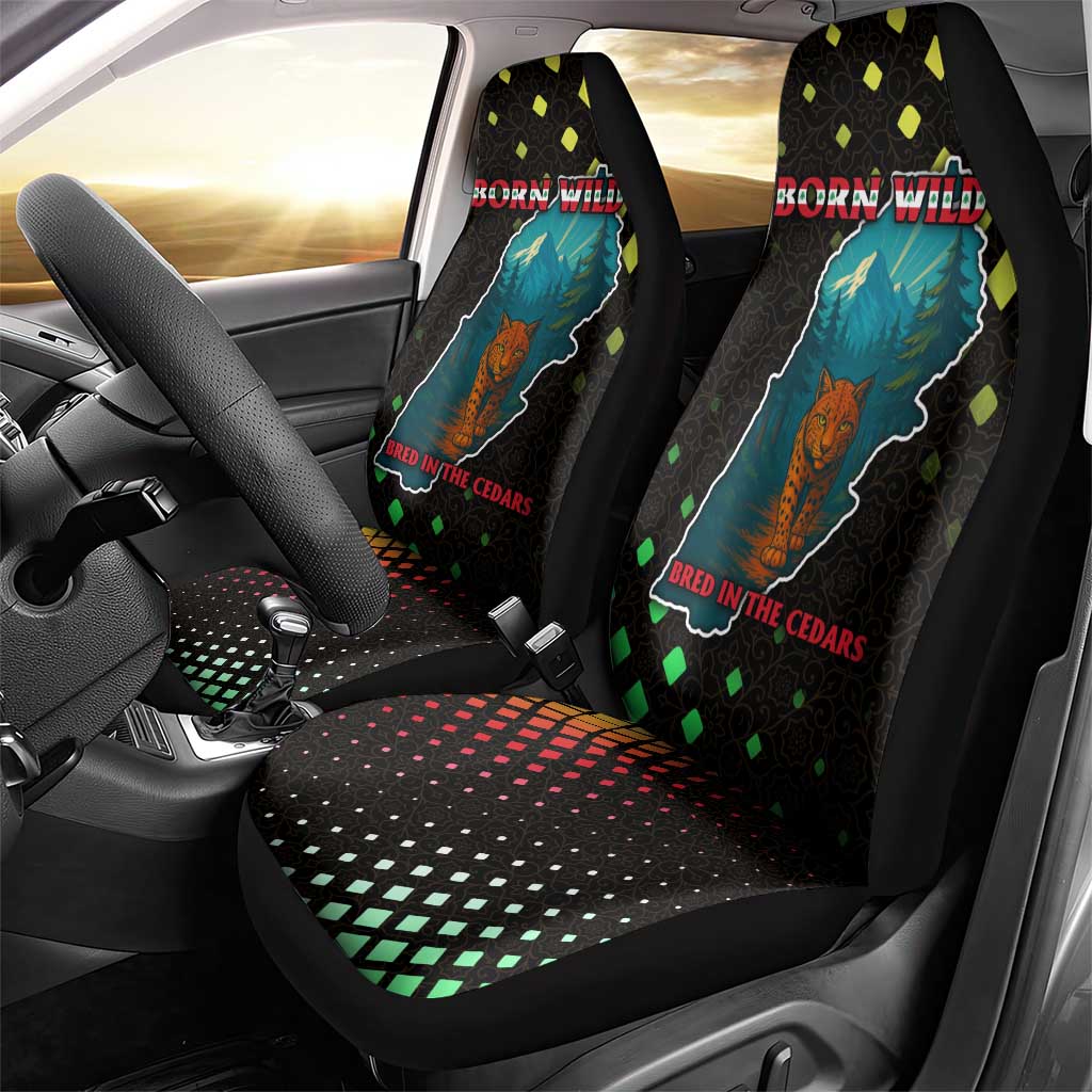 Lebanon Wild Cedar Forest Car Seat Cover with Leopard and National Map Design