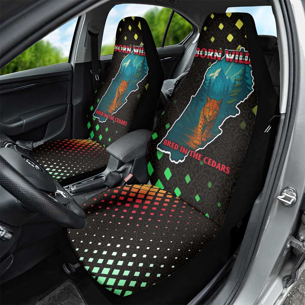 Lebanon Wild Cedar Forest Car Seat Cover with Leopard and National Map Design