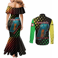 Lebanon Wild Cedar Forest Couples Matching Mermaid Dress and Long Sleeve Button Shirt with Leopard and National Map Design