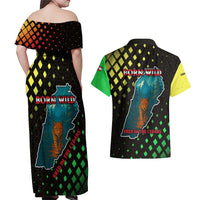 Lebanon Wild Cedar Forest Couples Matching Off Shoulder Maxi Dress and Hawaiian Shirt with Leopard and National Map Design