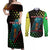 Lebanon Wild Cedar Forest Couples Matching Off Shoulder Maxi Dress and Long Sleeve Button Shirt with Leopard and National Map Design