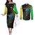 Lebanon Wild Cedar Forest Couples Matching Off The Shoulder Long Sleeve Dress and Long Sleeve Button Shirt with Leopard and National Map Design