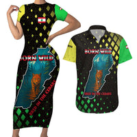 Lebanon Wild Cedar Forest Couples Matching Short Sleeve Bodycon Dress and Hawaiian Shirt with Leopard and National Map Design