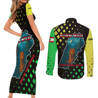 Lebanon Wild Cedar Forest Couples Matching Short Sleeve Bodycon Dress and Long Sleeve Button Shirt with Leopard and National Map Design