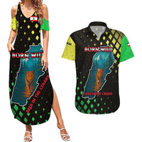 Lebanon Wild Cedar Forest Couples Matching Summer Maxi Dress and Hawaiian Shirt with Leopard and National Map Design