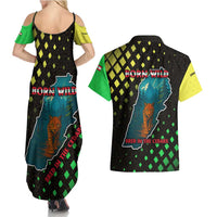 Lebanon Wild Cedar Forest Couples Matching Summer Maxi Dress and Hawaiian Shirt with Leopard and National Map Design