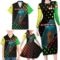 Lebanon Wild Cedar Forest Family Matching Long Sleeve Bodycon Dress and Hawaiian Shirt with Leopard and National Map Design