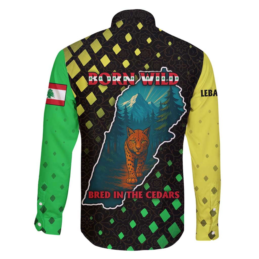 Lebanon Wild Cedar Forest Family Matching Long Sleeve Bodycon Dress and Hawaiian Shirt with Leopard and National Map Design