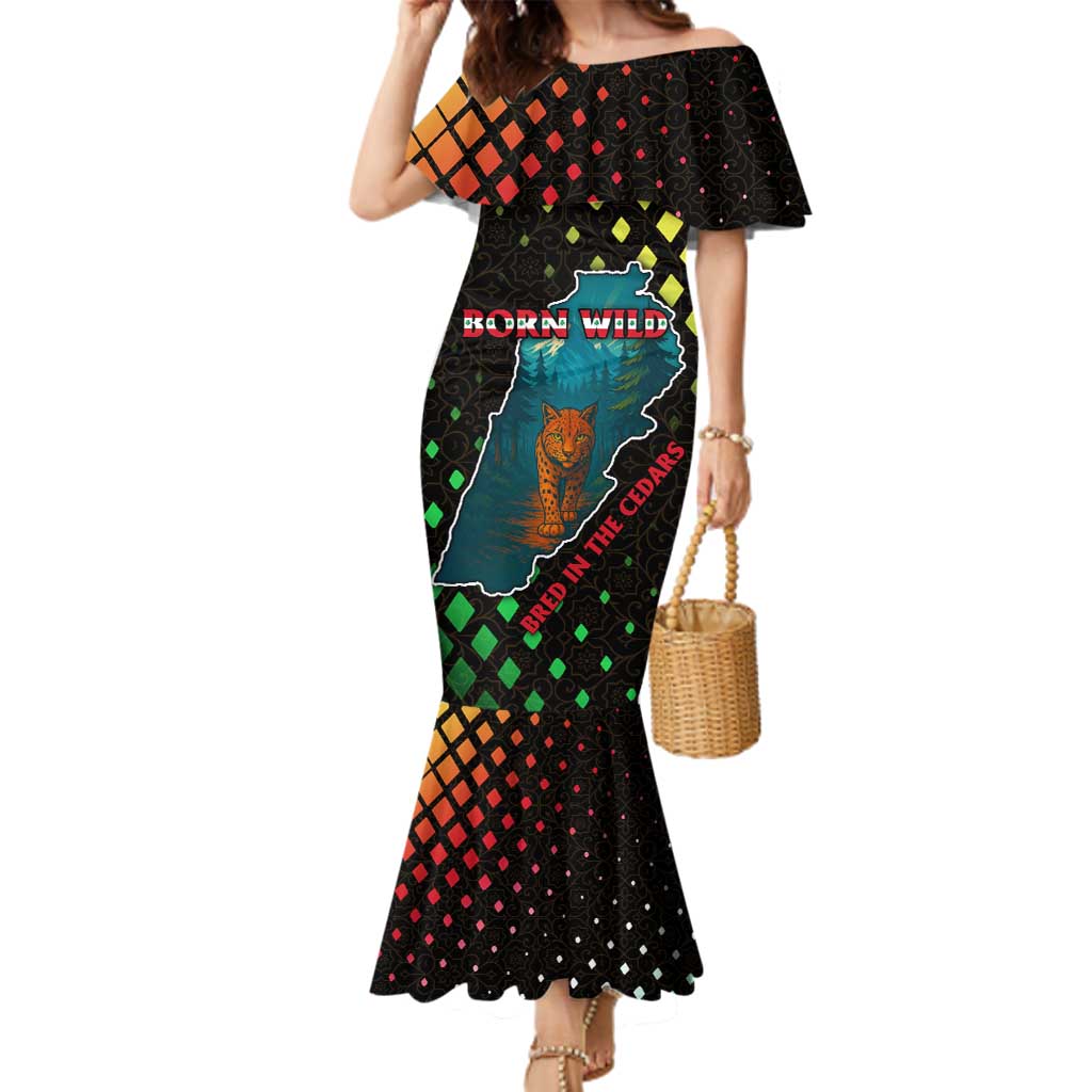 Lebanon Wild Cedar Forest Family Matching Mermaid Dress and Hawaiian Shirt with Leopard and National Map Design