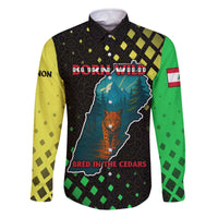 Lebanon Wild Cedar Forest Family Matching Off The Shoulder Long Sleeve Dress and Hawaiian Shirt with Leopard and National Map Design