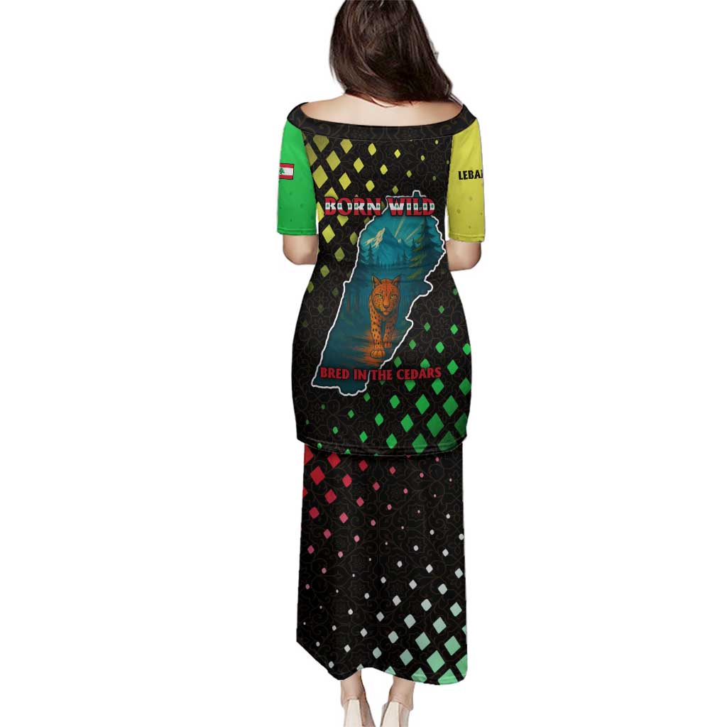 Lebanon Wild Cedar Forest Family Matching Puletasi and Hawaiian Shirt with Leopard and National Map Design