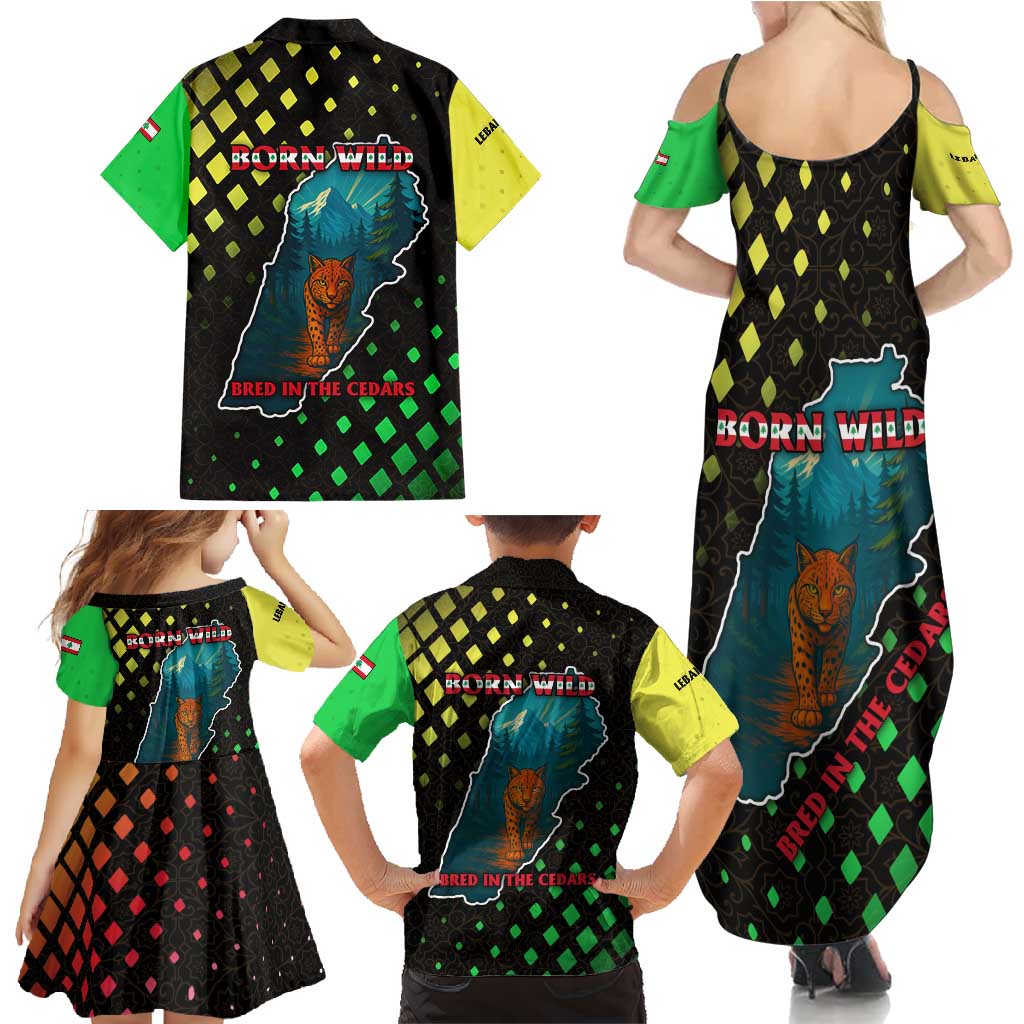 Lebanon Wild Cedar Forest Family Matching Summer Maxi Dress and Hawaiian Shirt with Leopard and National Map Design