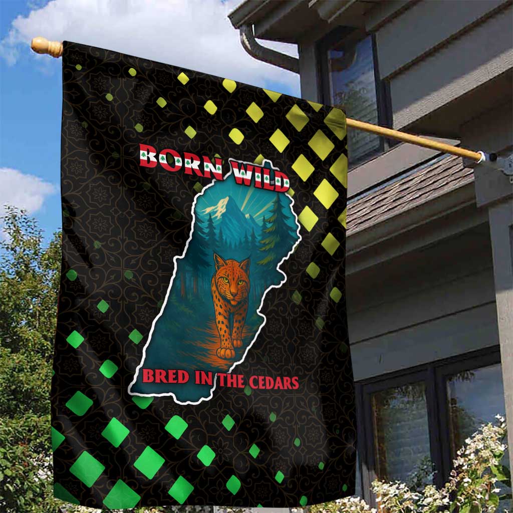 Lebanon Wild Cedar Forest Garden Flag with Leopard and National Map Design