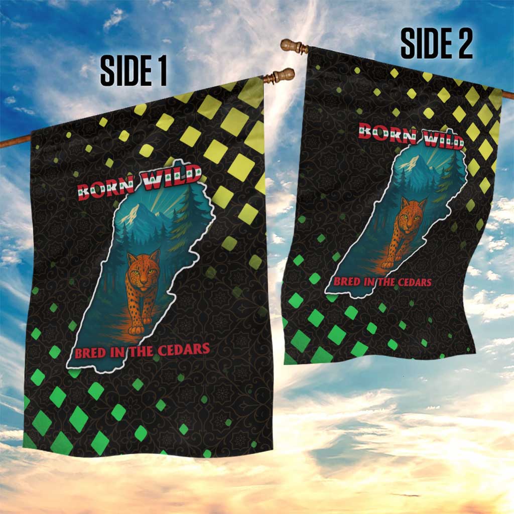 Lebanon Wild Cedar Forest Garden Flag with Leopard and National Map Design
