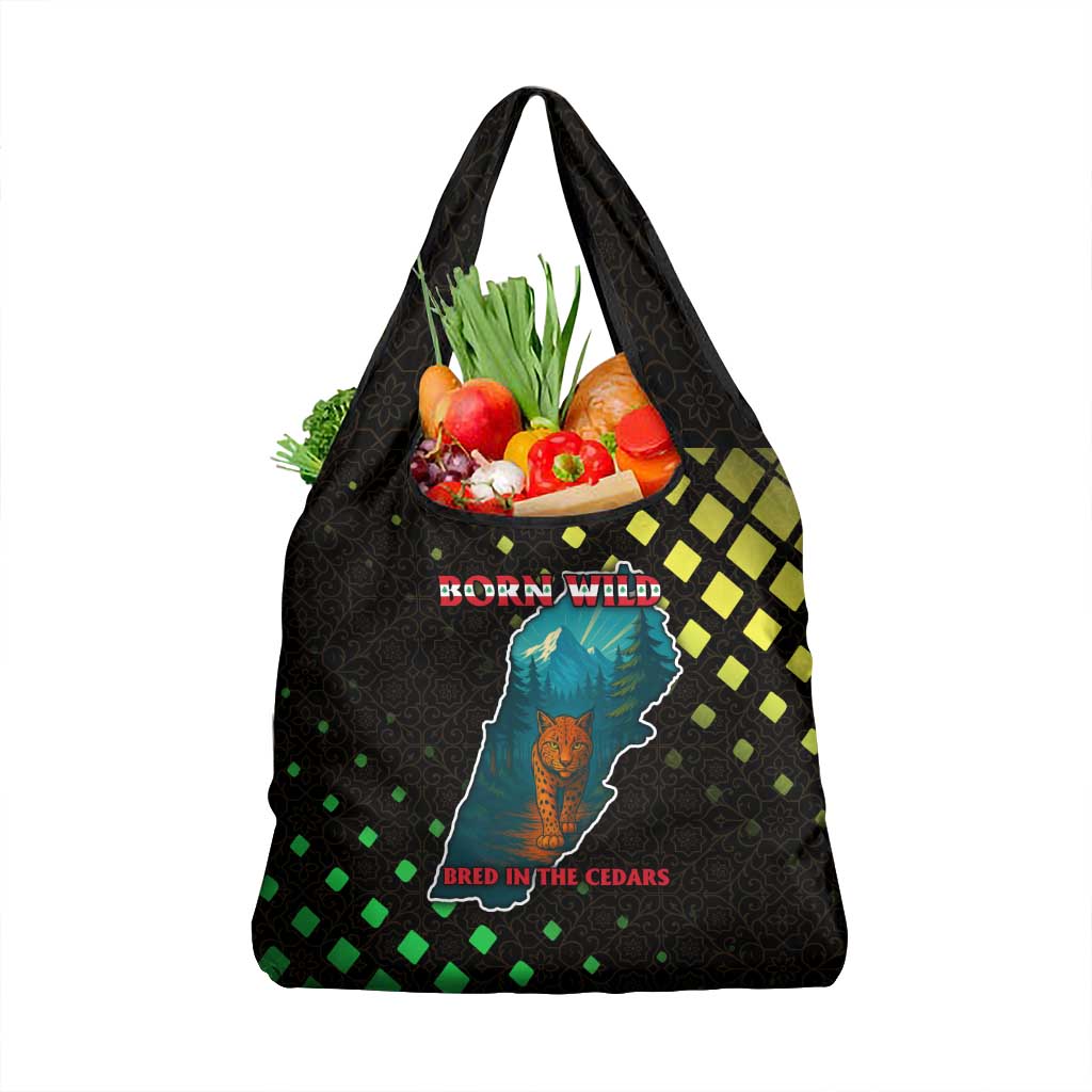 Lebanon Wild Cedar Forest Grocery Bag with Leopard and National Map Design